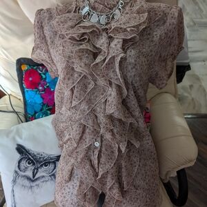 RW&CO. Ruffled Lace Blouse - Brown